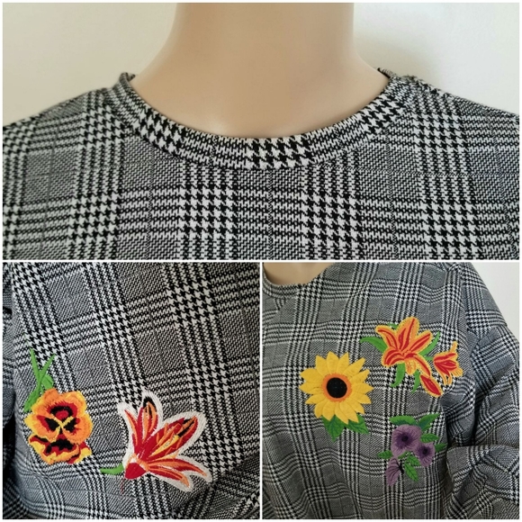 Zara checked sweatshirt with embroidery oversized - Picture 6 of 8